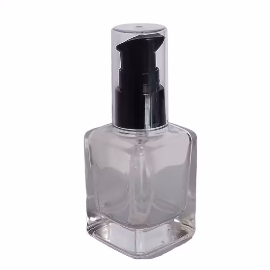 Superior Quality Square Transparent 35ml Glass Bottle with Pump Cosmetic Empty Foundation Bottle